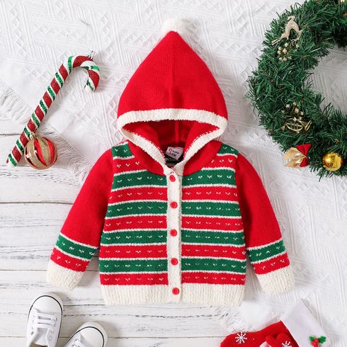 Christmas Baby Boy/Girl Allover Pattern Hooded Long-sleeve Knitted Sweater Cardigan
