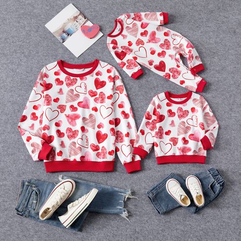 Valentine's Day Mommy and Me Allover Red Heart Print Long-sleeve Sweatshirts