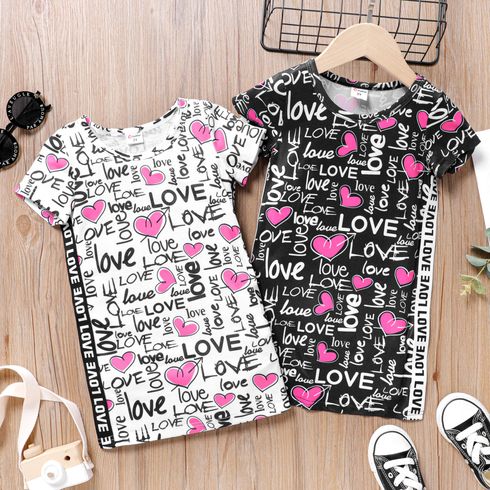 Toddler Girl Letter Heart Print Short-sleeve Dress
