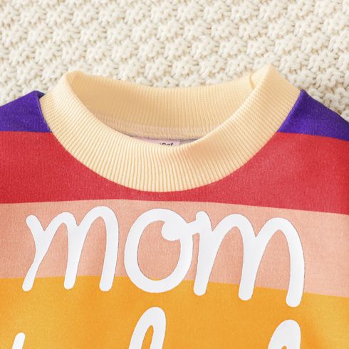Baby Boy/Girl Heart & Letter Print Rainbow Colorblock Long-sleeve Sweatshirt Multi-color big image 3