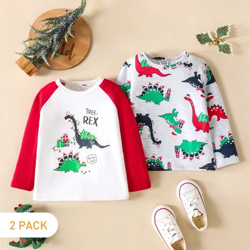 Weihnachten 2 Stück Kleinkinder Unisex Stoffnähte Kindlich Langärmelig T-Shirts
