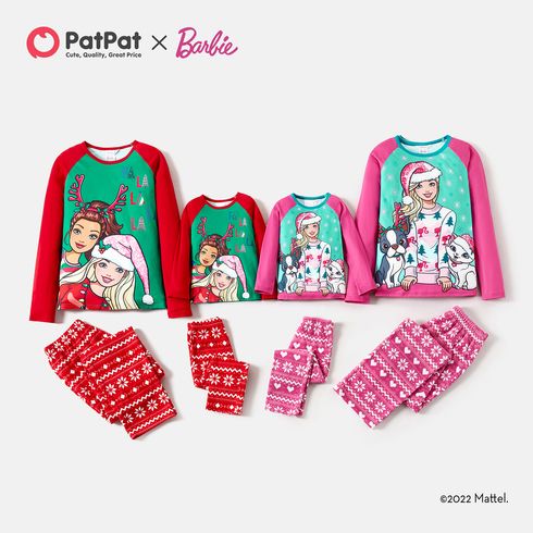 Barbie Mommy and Me Raglan-sleeve Christmas Print Polar Fleece Pajamas Sets (Flame Resistant)
