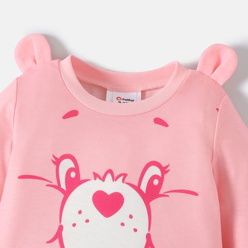 Care Bears Baby Boy/Girl Bear Print 3D Ears Design Long-sleeve Jumpsuit Pink big image 4