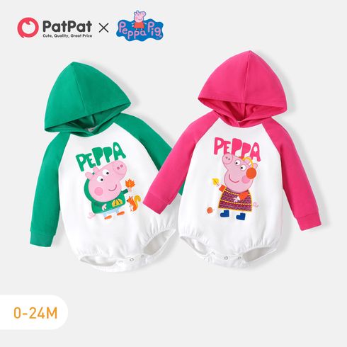Peppa Pig Baby Boy/Girl Colorblock Hooded Long-sleeve Graphic Romper