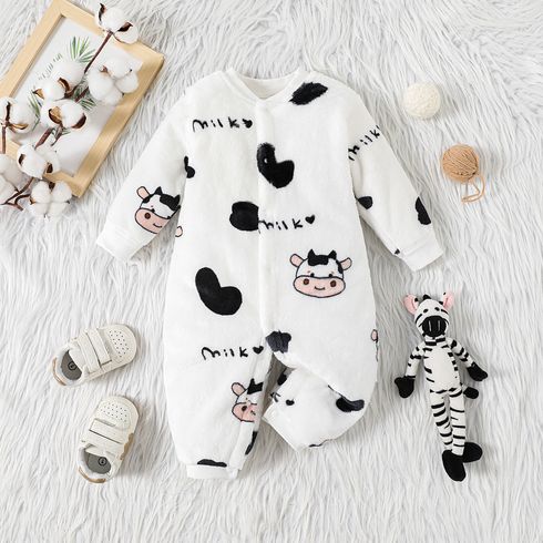 Baby Cow Allover Fluffy Long-sleeve Jumpsuit