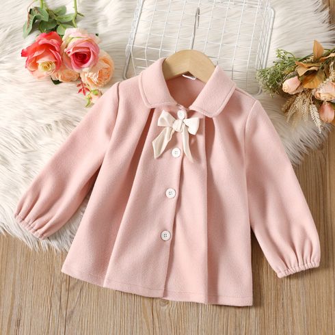 Toddler Girl Bowknot Design Lapel Collar Pink Coat