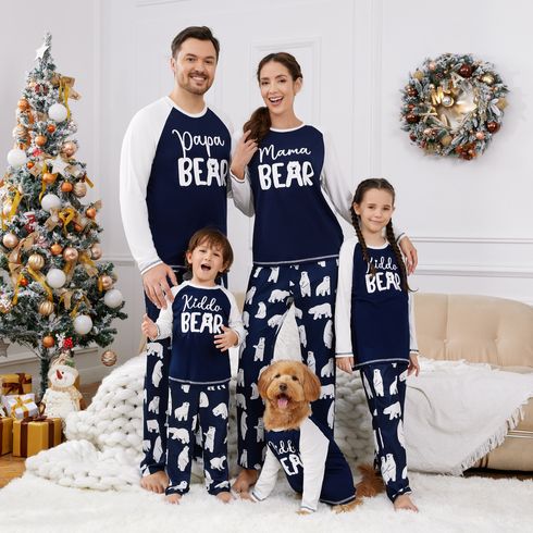 Christmas Family Matching Bear & Letter Print Raglan-sleeve Pajamas Sets (Flame Resistant)