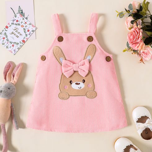 Baby Girl Animal Embroidered Pink Corduroy Overall Dress