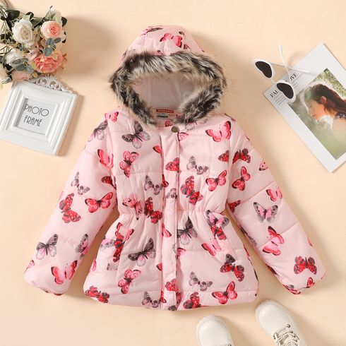 Kid Butterfly Allover Fluffy Hooded Long-sleeve Down Coat