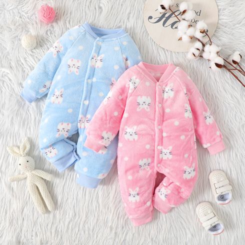 Baby Rabbit Pattern Allover Fluffy Long-sleeve Jumpsuit