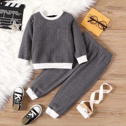 2pcs Toddler Boy Textured Splice Pullover Sweatshirt and Elasticized pants Set