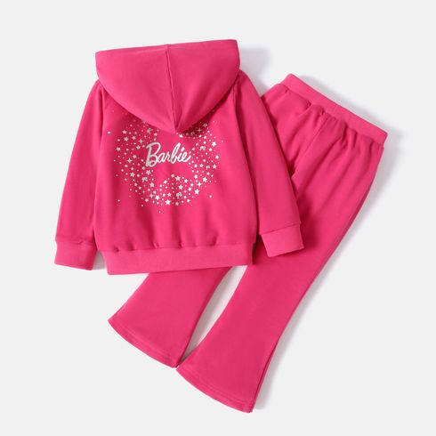 Barbie 2pcs Toddler Girl Character Print Pink Hoodie Sweatshirt and Flared Pants Set