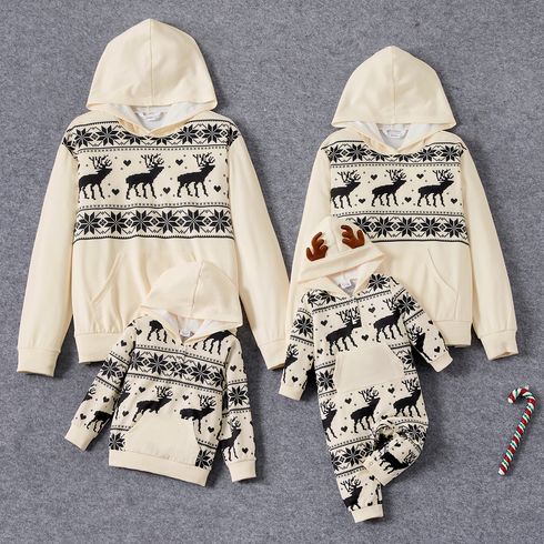 Christmas Family Matching Allover Deer & Snowflake Print Long-sleeve Hoodies