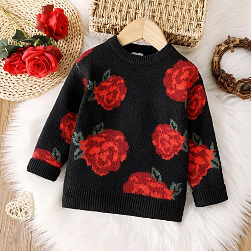 Toddler Girl/Boy Thanksgiving Floral Pattern Knit Sweater