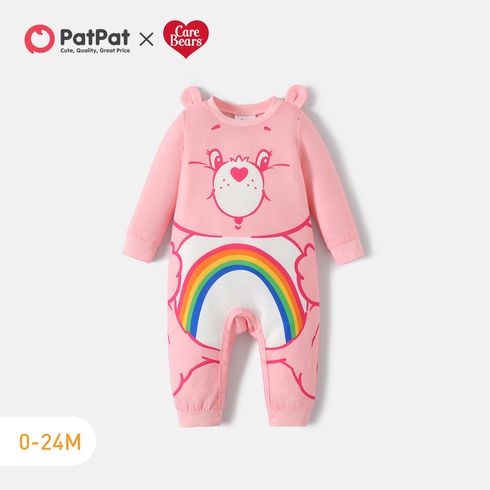 Care Bears Baby Boy/Girl Bear Print 3D Ears Design Long-sleeve Jumpsuit Pink big image 1