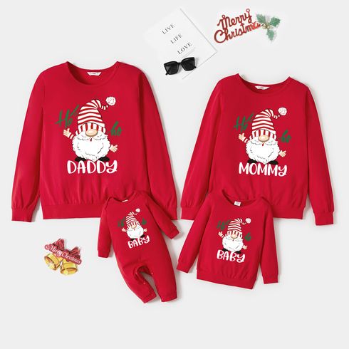 Christmas Family Matching 100% Cotton Long-sleeve Dwarf & Letter Print Red Sweatshirts