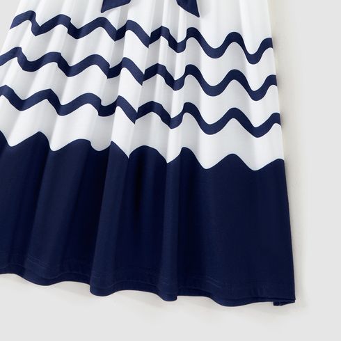 Family Matching Cotton Short-sleeve Spliced Chevron Pattern Dresses and Striped Polo Shirts Sets blueblack big image 6