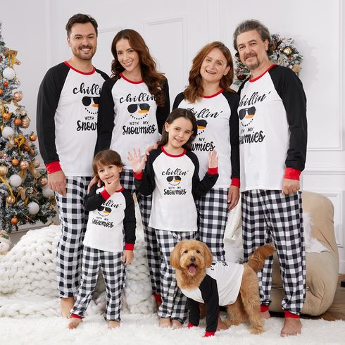 Christmas Snowman Face and Letter Print Family Matching Long-sleeve Pajamas Sets (Flame Resistant)
