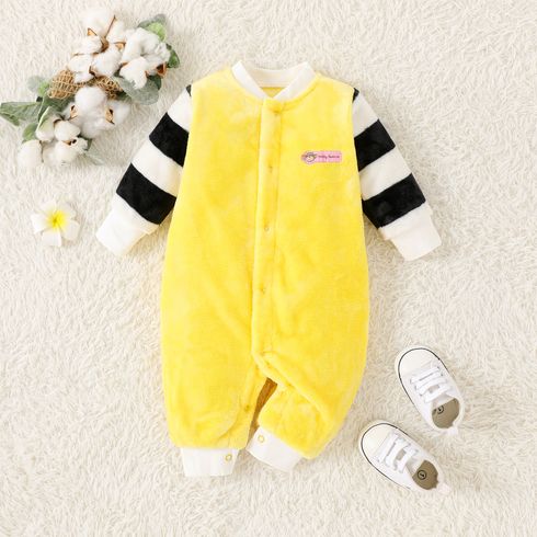 Baby Striped Splice Fluffy Long-sleeve Jumpsuit