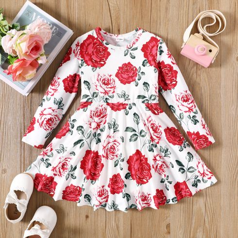 Toddler Girl Sweet Floral Print Long-sleeve Dress