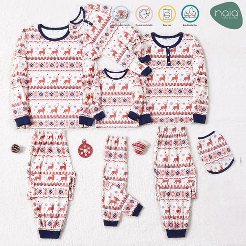 Christmas Family Matching Allover Reindeer Print Long-sleeve Naia Pajamas Sets (Flame Resistant)