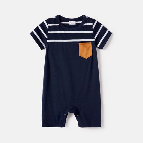 Family Matching Striped Spliced Dresses and Short-sleeve T-shirts Sets Blue big image 10