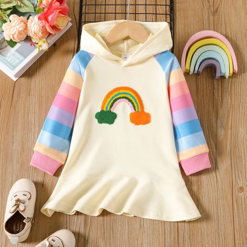 Toddler Girl Playful Rainbow Embroidered Hooded Sweatshirt Dress