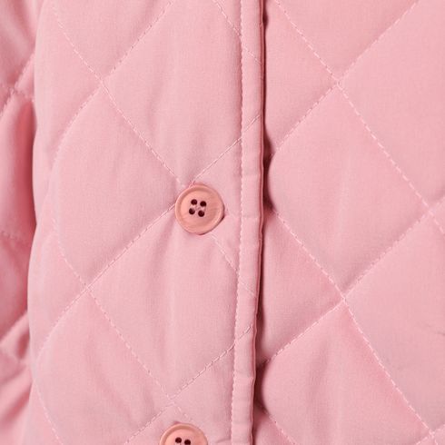Kid Girl Solid Color Textured Button Design Coat Pink big image 3