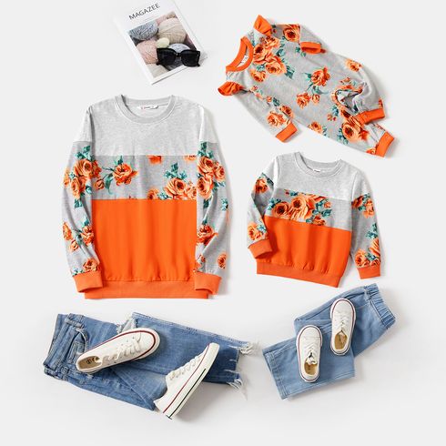 Mommy and Me Floral Print Colorblock Long-sleeve Sweatshirts