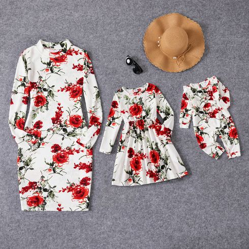 Mommy and Me Allover Floral Print Long-sleeve Bodycon/A-line Dresses