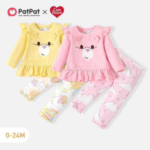 Care Bears 2-piece Baby Girl Cheer Bear and Funshine Bear Face Graphic Flounce Top and Pants Set