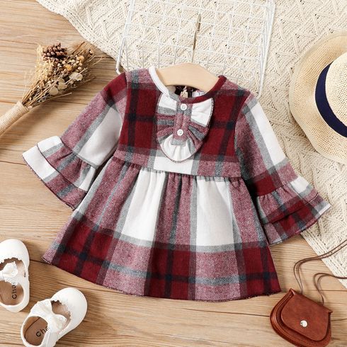 Baby Girl Red Plaid Flare-sleeve A-line Dress