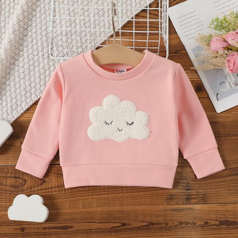 Baby Girl Cloud Embroidered Pink Long-sleeve Sweatshirt