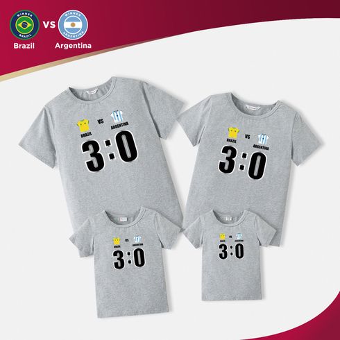 Family Matching Grey Cotton Short-sleeve Graphic Football Tee (Brazil VS Argentina)