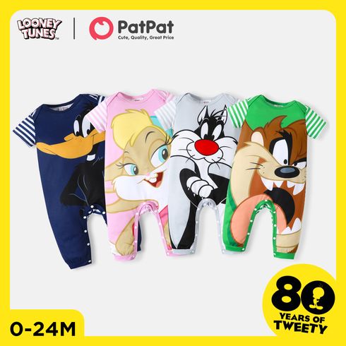 Looney Tunes Baby Boy/Girl Cartoon Animal Print Striped Short-sleeve Jumpsuit
