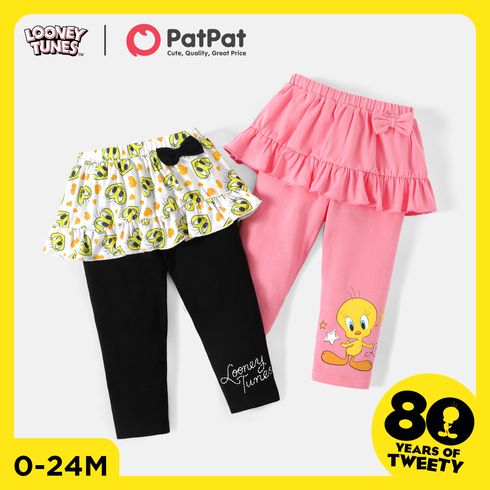 Looney Tunes Baby Girl 95% Cotton Bow Front Ruffle Trim Leggings Pants