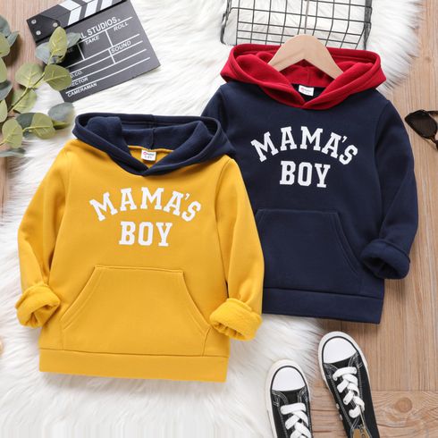 Kid Boy Letter Print Colorblock Fleece Lined Hoodie Sweatshirt
