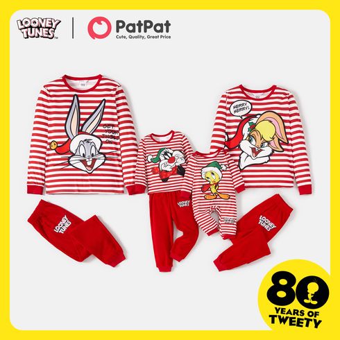 Tom and Jerry Family Matching Christmas Red Striped Cartoon Print Long-sleeve Pajamas Sets (Flame Resistant)