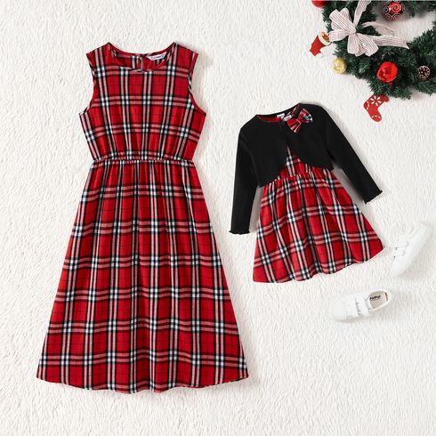 Christmas Mommy and Me Red Plaid A-line Tank Dress Set