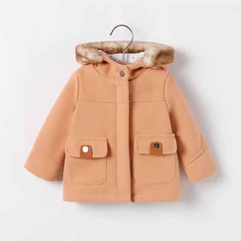 Baby Girl Faux Fur Trim Hooded Winter Coat