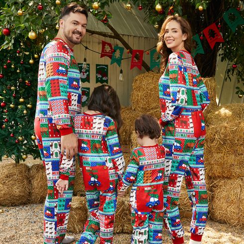 Christmas Family Matching Allover Print Long-sleeve Zipper Onesies Pajamas (Flame Resistant)
