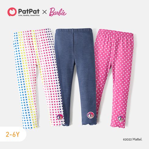 Barbie Toddler Girl Patch Embroidered Polka dots/Star Print/Solid Color Cotton Elasticized Leggings
