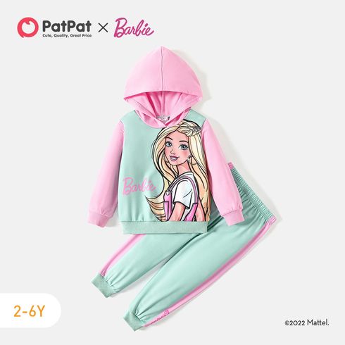 Barbie 2pcs Toddler Girl Character Print Colorblock Hoodie Sweatshirt and Pants Set