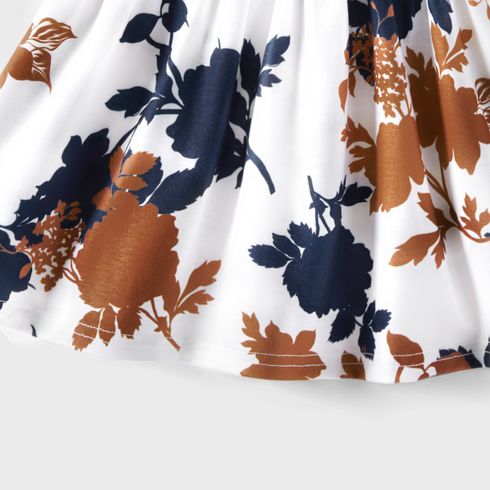 Family Matching Cotton Short-sleeve Colorblock Ribbed T-shirts and V Neck Flutter-sleeve Spliced Floral Print High Low Hem Dresses Sets royalblue big image 10