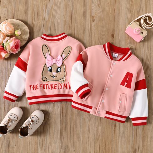 Toddler Girl Playful Rabbit Embroidered Colorblock Bomber Jacket