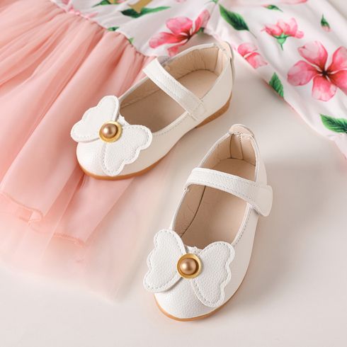 Toddler / Kid Faux Pearl Butterfly Decor White Mary Jane Shoes