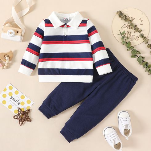 2pcs Baby Boy Striped Long-sleeve Top and Solid Pants Set
