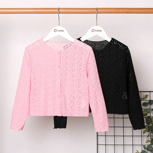 Kid Girl Solid Color Lettuce Trim Hollow out Jacket