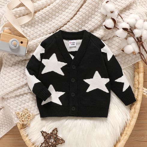 Baby Boy/Girl Allover Stars Pattern Black Long-sleeve Knitted Cardigan Sweater