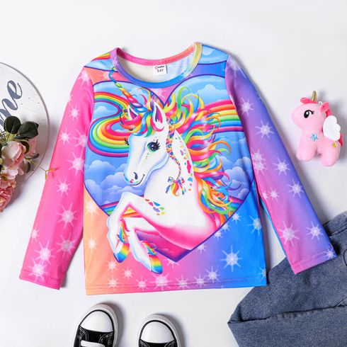 Kid Girl Unicorn Rainbow Print Long-sleeve Tee